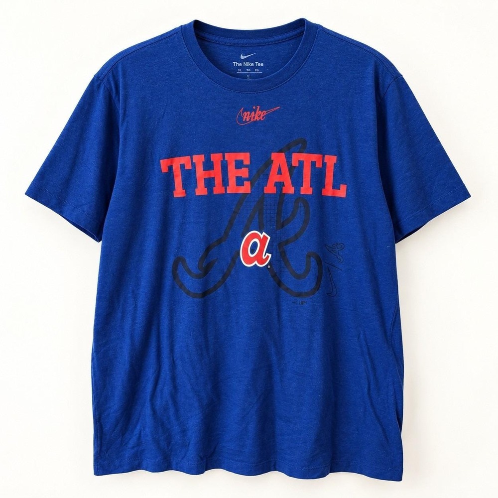 Nike Atlanta Braves The ATL T-Shirt Men's XL Blue Tri Blend MLB Baseball Graphic